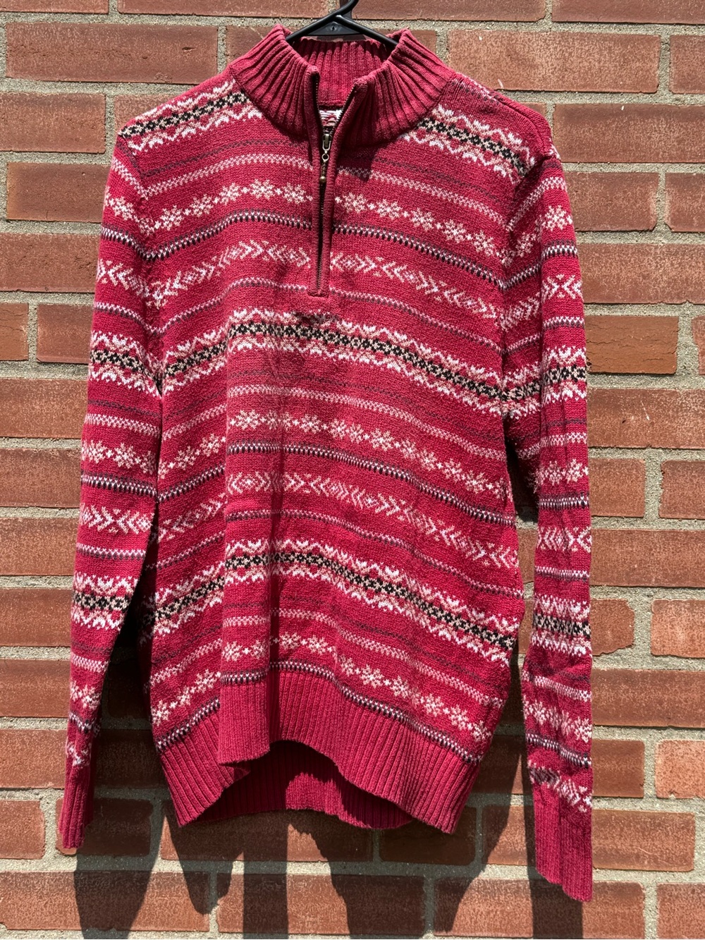 Croft & Barrow Fair Isle 1/4 Zip Sweater XL Red Cotton Acrylic Cozy